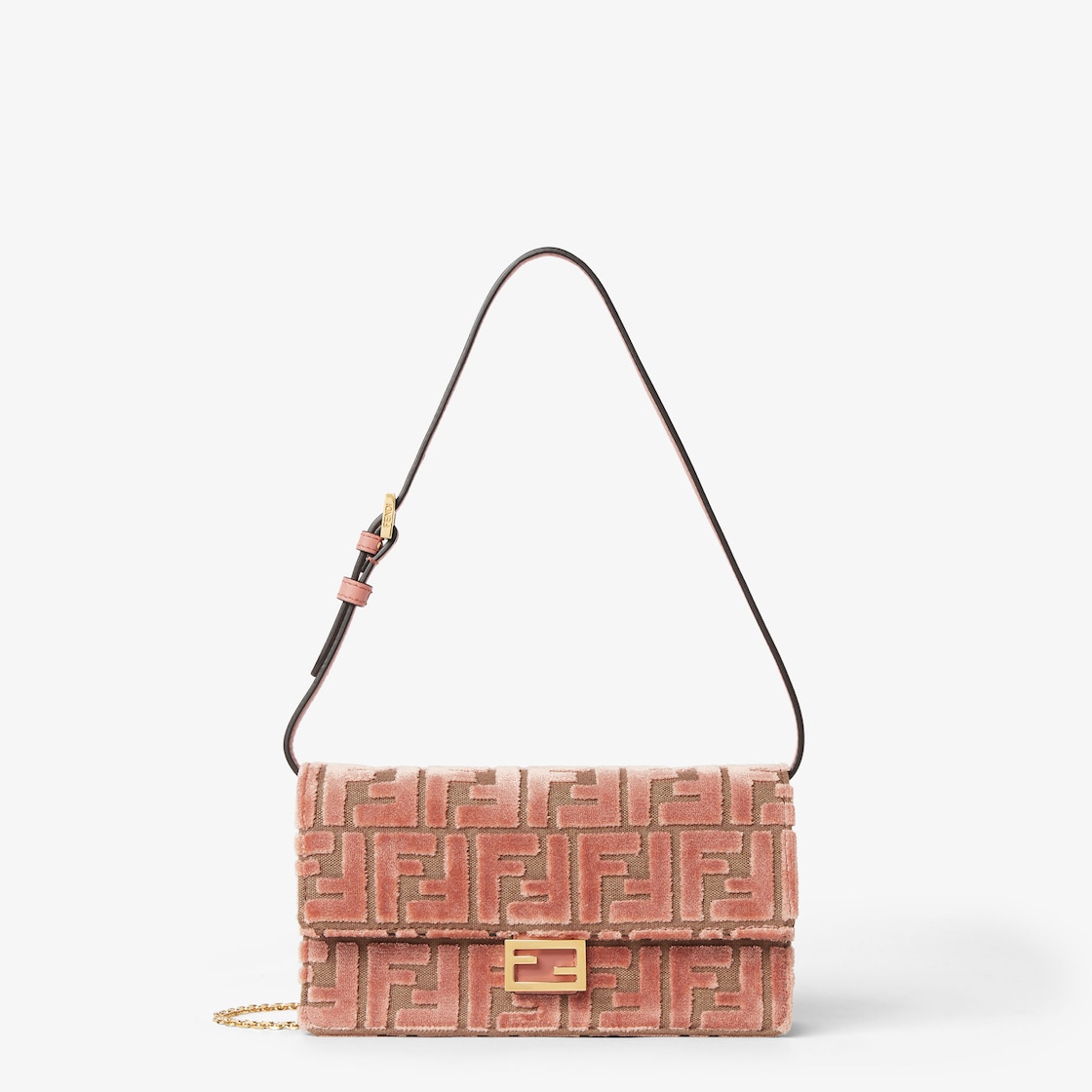 FENDI Wallet On Chain Baguette Pink FF jacquard velvet wallet - Image 1